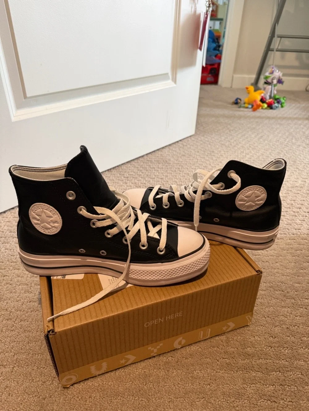 Converse Black and White High Top Sneakers - Picture 2 of 7